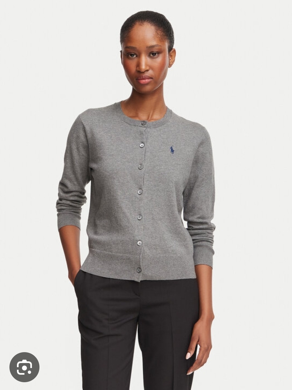 Ralph Lauren Gray Crewneck Button-Front Cardigan